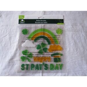 NEW Happy St Pat's Day Rainbow Shamrock Clover Pot of Gold Window Gel Clings!